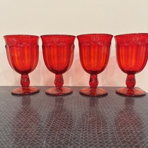 4 Noritake Provincial Ruby Red Pedestal Goblets 5.5", Japan Glasses